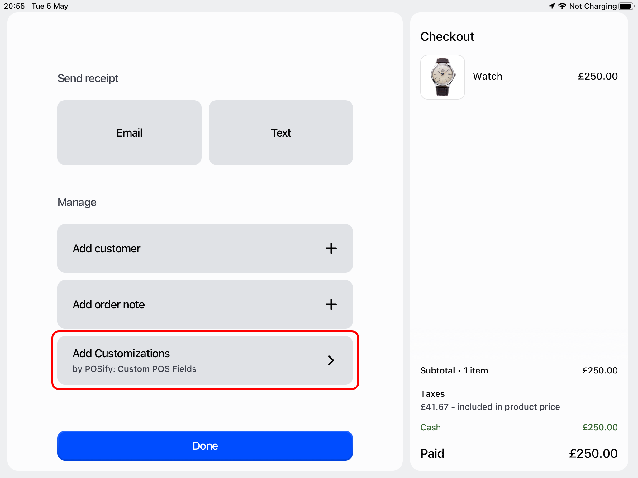 Add customizations button
