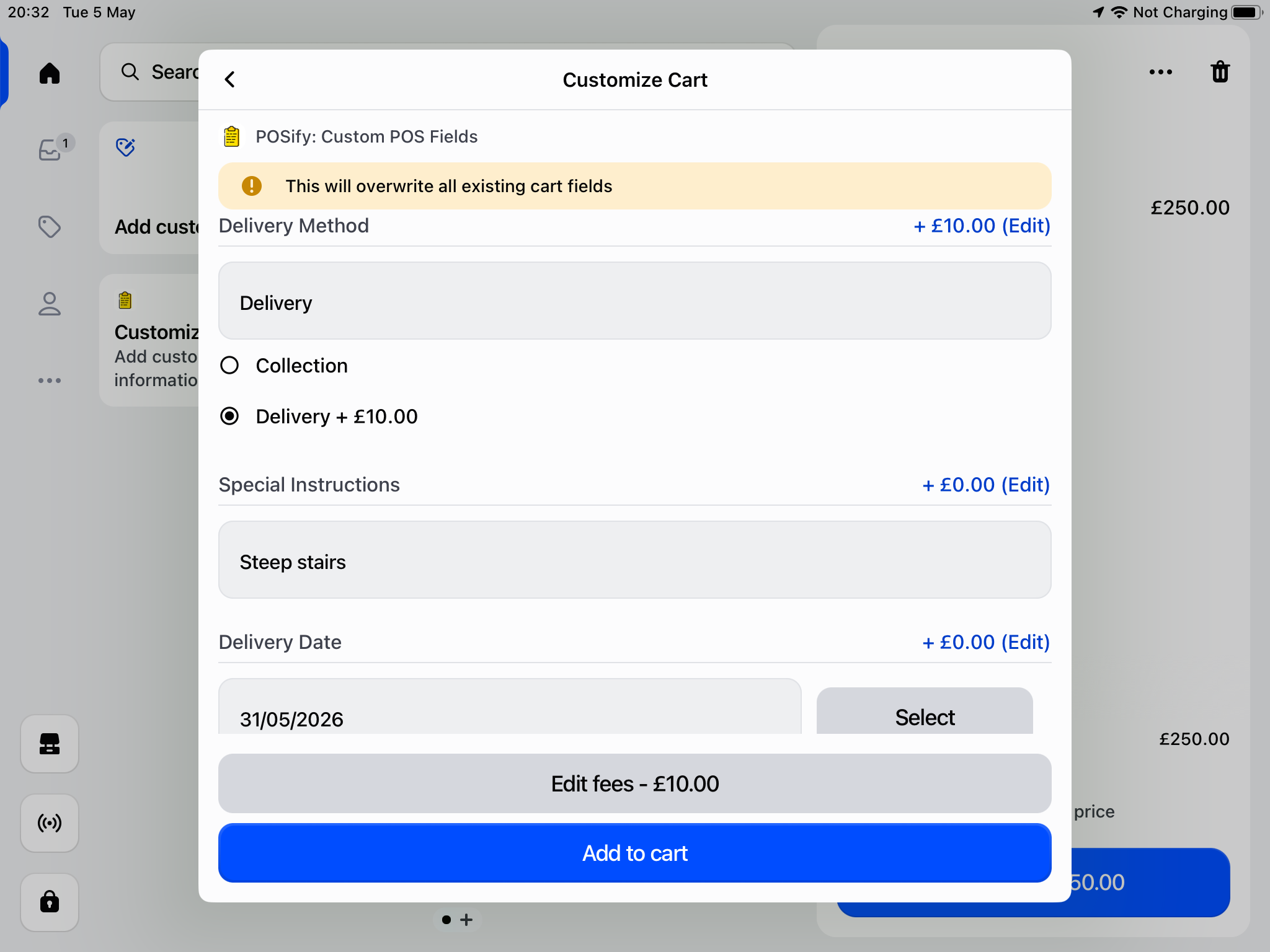 POS order menu