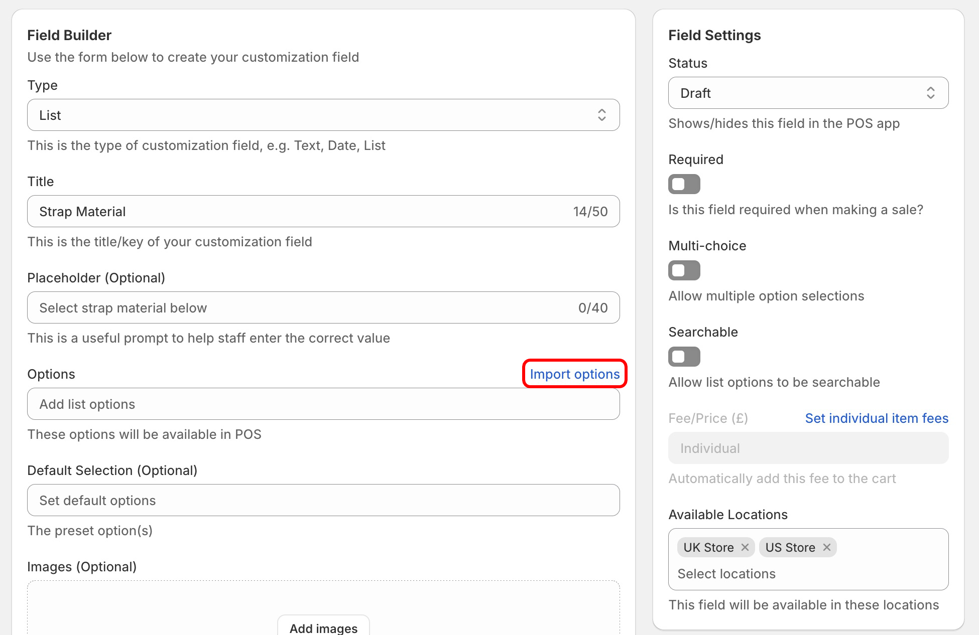 Import list options