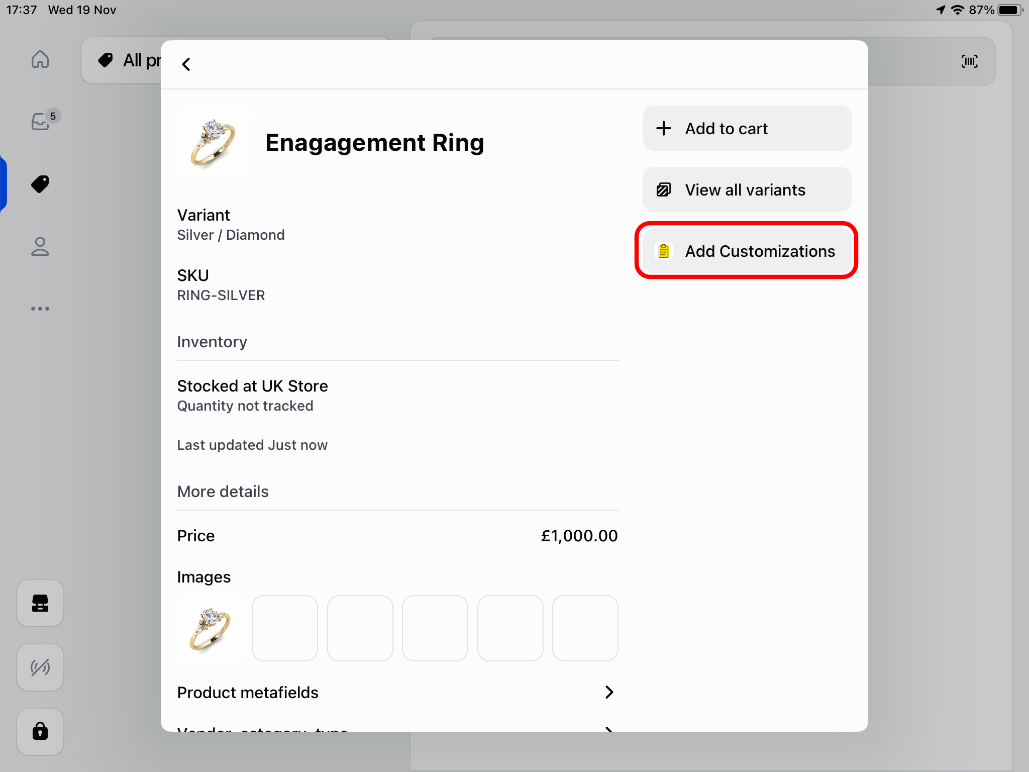 POS product menu