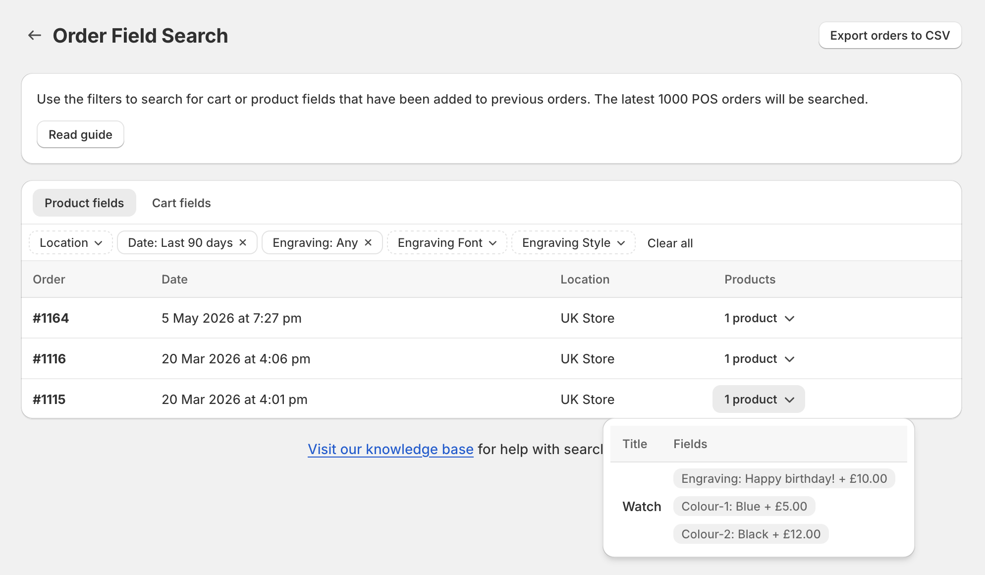 Product orders
