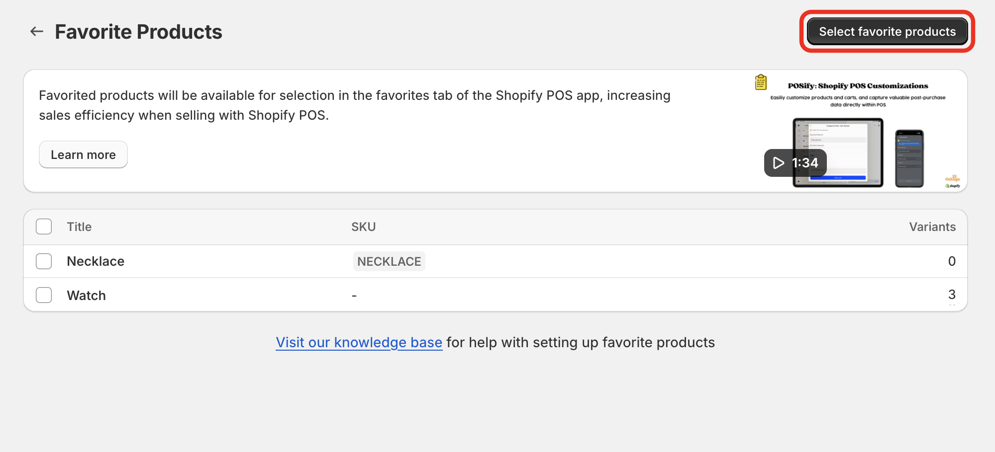 Favorite products button