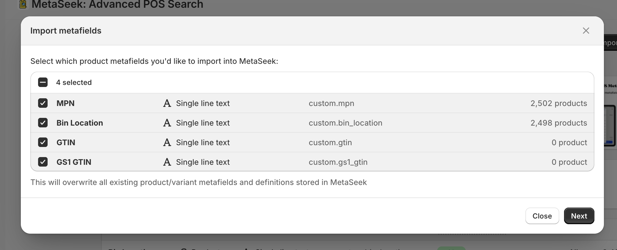 Select metafields