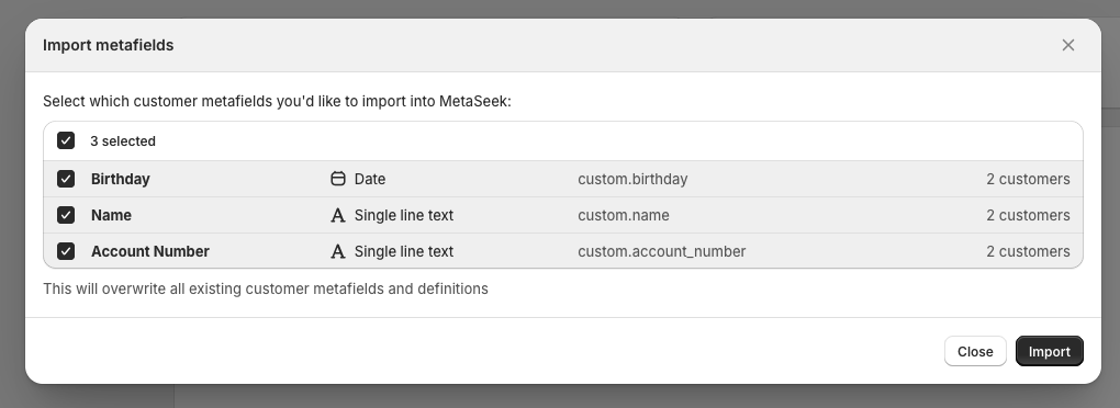 Select metafields